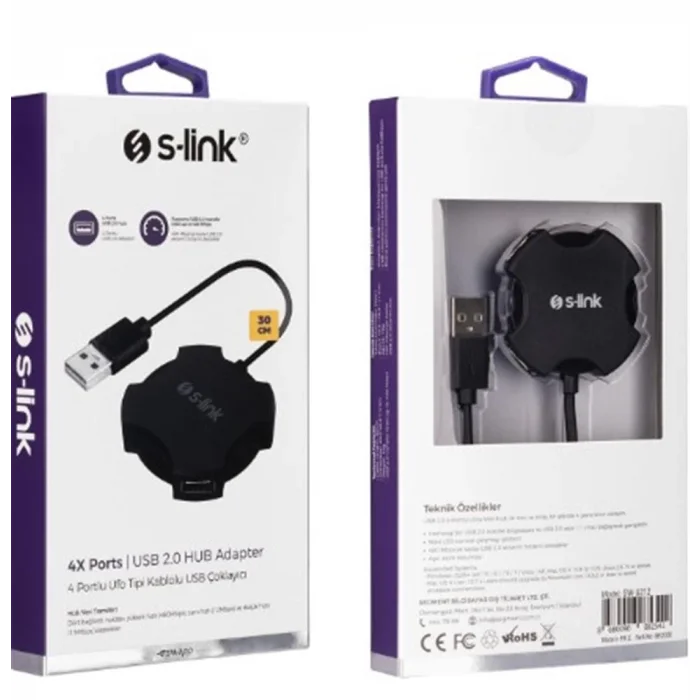 S-link Swapp SW-U212 Siyah Usb 2.0 4 Port Hub Kablolu Çevirici Adaptör
