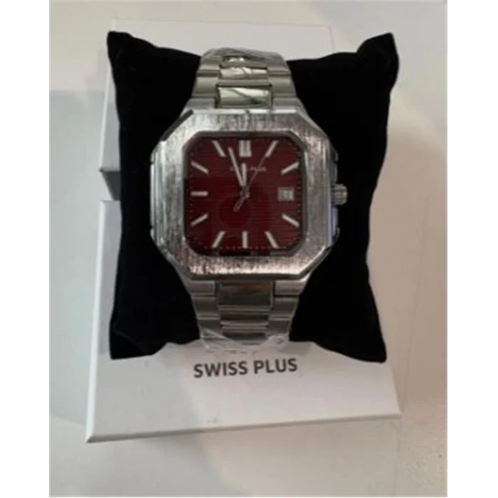 Swiss Plus Man Watch Premium Seri Model-9 RS23146 Bordeaux-Silver