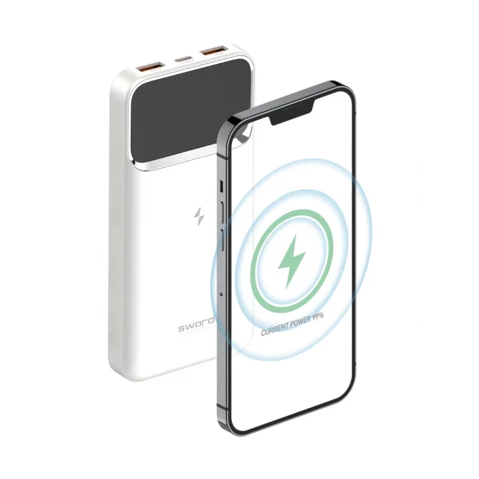 SWORD 10.000mAh Kablosuz Powerbank 22.5W PD&QC Hızlı Şarj Type-C+USB+Wireless Beyaz SW-WQ11