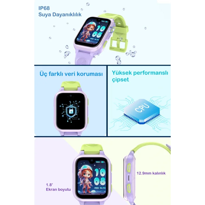 SWORD 4G Akıllı Çocuk Saati, İnce Tasarım, Yapay Zeka, AMOLED, IP68, Görüntülü, Sesli, Konum, Pembe SW-KIDS PRO