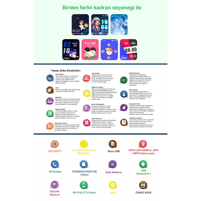 SWORD 4G Akıllı Çocuk Saati, İnce Tasarım, Yapay Zeka, AMOLED, IP68, Görüntülü, Sesli, Konum, Pembe SW-KIDS PRO