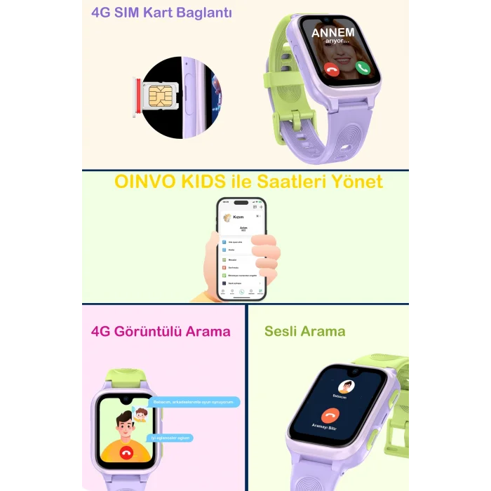 SWORD 4G Akıllı Çocuk Saati, İnce Tasarım, Yapay Zeka, AMOLED, IP68, Görüntülü, Sesli, Konum, Pembe SW-KIDS PRO