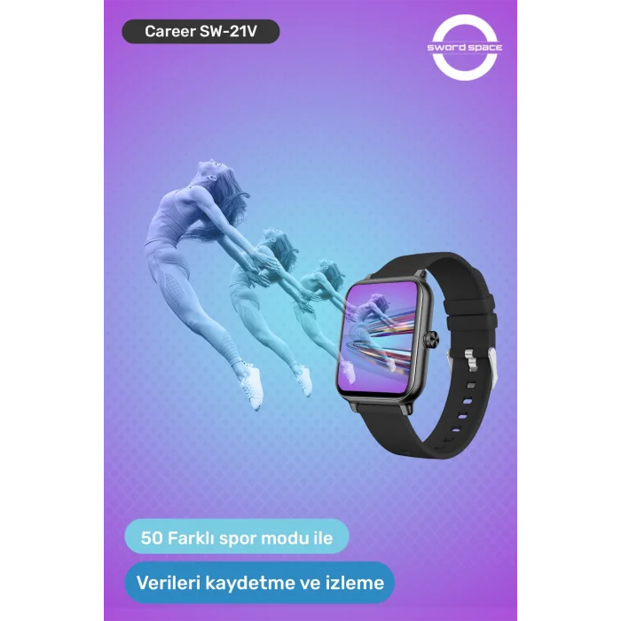 SWORD Career Akıllı Saat Bildirim,Kalp Atış,Uyku Takibi,Spor,Sağlık, iOS&Android Uyumlu 44mm IP67 Uzun Pil Ömrü Türkçe Menü SW-21V