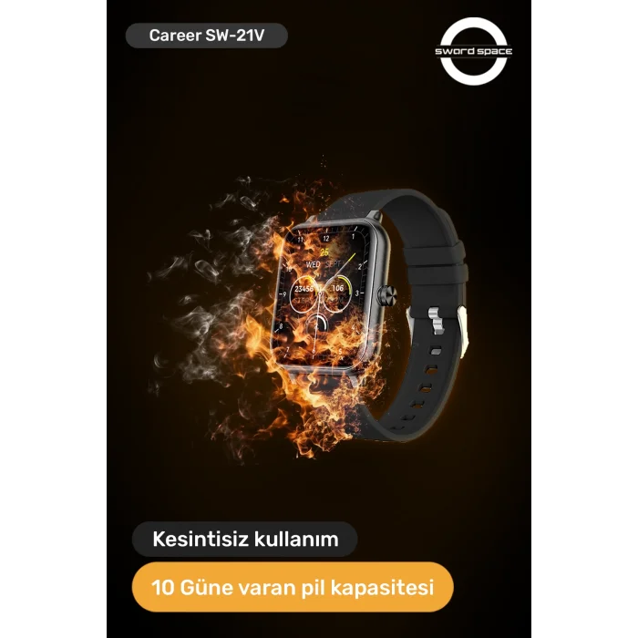 SWORD Career Akıllı Saat Bildirim,Kalp Atış,Uyku Takibi,Spor,Sağlık, iOS&Android Uyumlu 44mm IP67 Uzun Pil Ömrü Türkçe Menü SW-21V