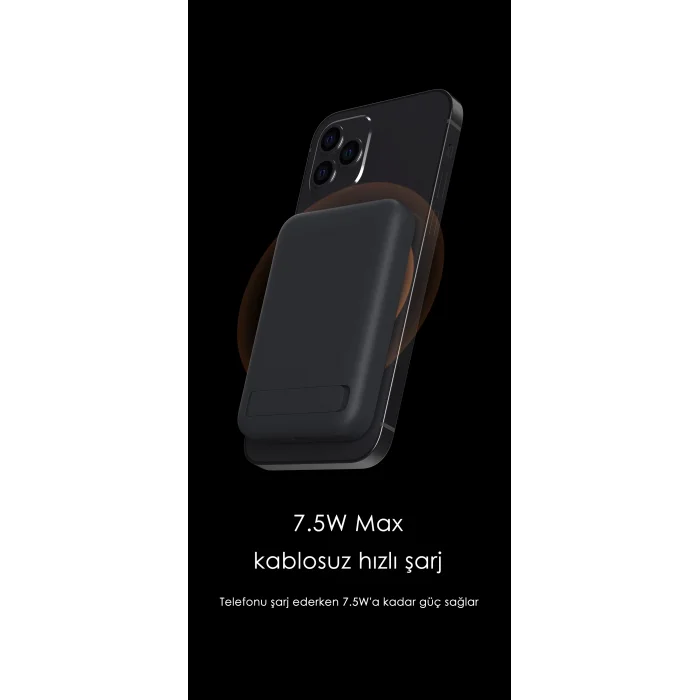 SWORD Magsafe Powerbank 10.000mAh 20W Hızlı Şarj Standlı ve Taşınabilir iPhone ve Android Uyumlu Siyah SW-MGSF10