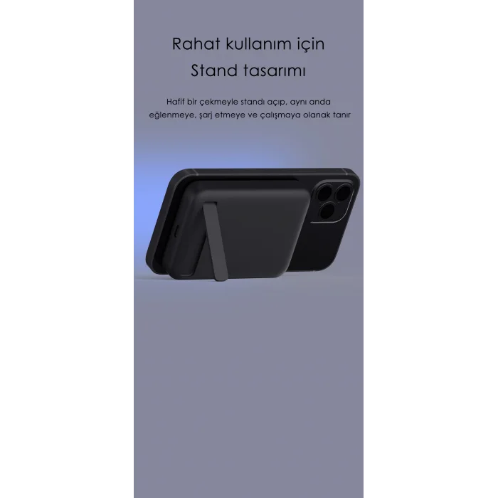 SWORD Magsafe Powerbank 10.000mAh 20W Hızlı Şarj Standlı ve Taşınabilir iPhone ve Android Uyumlu Siyah SW-MGSF10