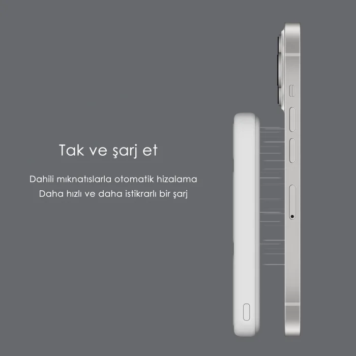 SWORD Magsafe Powerbank 7000mAh 20W Hızlı Şarj Standlı ve Taşınabilir iPhone ve Android Uyumlu Beyaz SW-MGSF7