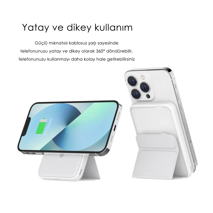 SWORD Magsafe Powerbank 7000mAh 20W Hızlı Şarj Standlı ve Taşınabilir iPhone ve Android Uyumlu Beyaz SW-MGSF7
