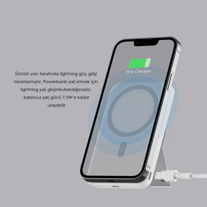 SWORD Magsafe Powerbank 7000mAh 20W Hızlı Şarj Standlı ve Taşınabilir iPhone ve Android Uyumlu Beyaz SW-MGSF7