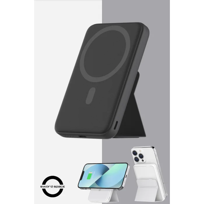 SWORD Magsafe Powerbank 7000mAh 20W Hızlı Şarj Standlı ve Taşınabilir iPhone ve Android Uyumlu Siyah SW-MGSF7