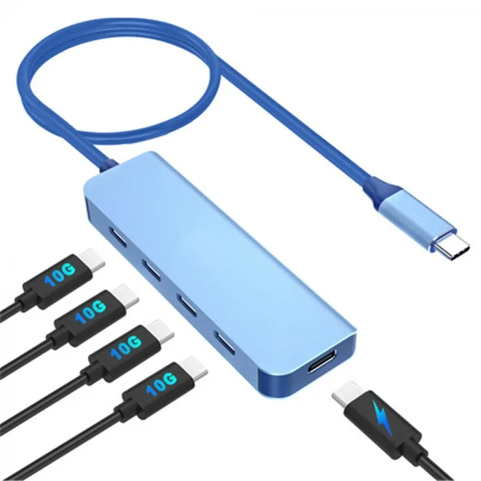 Vcom CUE11s Type-C To 4-Usb-C (10GBps)+Pd 3.0 100W Mavi Çoklayıcı