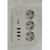 Fly 3406-01 3lü Anahtarlı 2.1A 3Usb Şarj Çıkışı 2mt Anahtarlı  Akım Korumalı Priz Çocuk Koruması