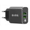 S-link SW-EHT36M 2 USB, 3.1A Metal Ev Sarj Cihazı ve Type-C Data + Sarj Kablosu