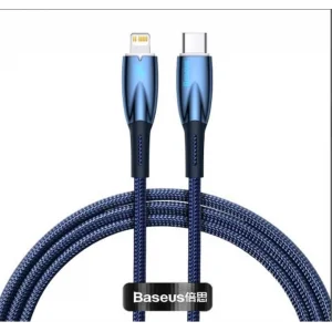 Baseus Glimmer Series Mavi CADH000003 1mt 20W Type-C to Lightning Şarj Kablosu Örgülü