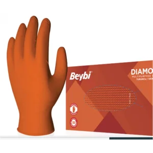 Beybi Diamond Pudrasız Xl Beden Kalın Turuncu Nitril Eldiven Ekstra Büyük 100 Adet