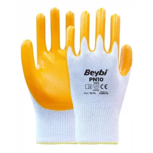 Beybi Nitril PMK PN10 9 Beden 12li Paket Polyester Örme Nitril Eldiven (4141A) Nitril 1-2 Kaplama