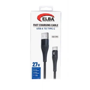 Elba ELB-2701 27w Usb-a To Type-c 1mt Siyah Örgülü Şarj Kablosu 480Mps Hızlı Şarj