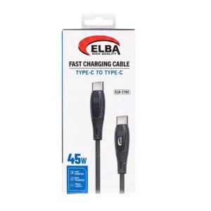 Elba ELB-2702 45w Type-c To Type-c 1mt Siyah Silikon Şarj Kablosu 480Mps Hızlı Şarj