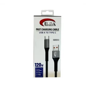 Elba Elb120-3 120w   USBC Type-c To Usb 1Mt Siyah Örgülü  Şarj Kablosu ( Data Veri )