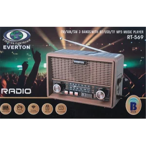 Everton Rt-569  Bluetooth Fm-Usb-Tf-Aux Güneş Enerjili Şarjlı Nostaljik Radyo