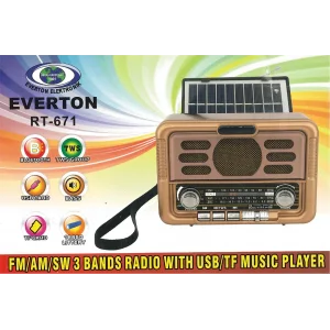 Everton Rt-671 Bluetooth Fm-Usb-Tf-Aux Şarjlı Solar Nostaljik Radyo Güneş Panelli