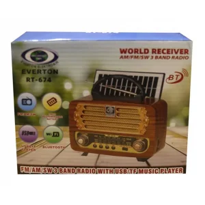 Everton RT-674  Bluetooth-USB-SD-FM Şarjlı,Solarlı  Nostaljik Radyo