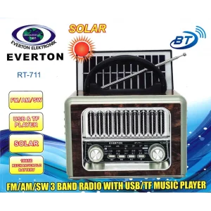 Everton Rt-711-Usb-Tf-Am-Fm-Sw-Tws-Usb Güneş Enerjili  Nostaljik Radyo