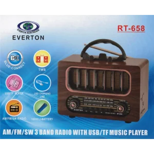 Everton Rt-836  Bluetooth Fm-Usb-Tf-Aux Solarlı Şarjlı Nostaljik Radyo