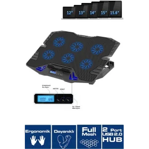 Frisby FNC-5235ST GS6 Notebook Soğutucu (6xFan) LCD Kontrol Panel Metal Izgara 5 Kademeli Yükseklik