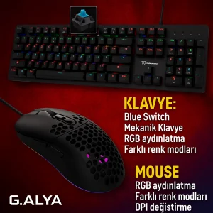 G.ALYA Gaming Oyuncu Klavye ve Mouse Set - RGB Aydınlatma, Blue Switch, DPI Ayarı, Hafif ve Serin Tasarım (GA-5301, GA-9161)