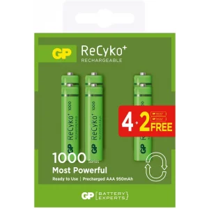GP AAA 950 mAh Şarjlı İnce Kalem Pil 4+2li Paket GP100AAAHCE4-2BB