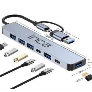 Inca IUTP-7T Usb+Type-c Girişli USB 3.0+4X USB 2.0 Type-C 5V 2X Type-C 100W Çoklayıcı
