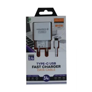 Megatech CC-03 (MT-Ct34 )3.4A Type-C Usb Kablo+ Ev Şarj Adaptör Hızlı Şarj