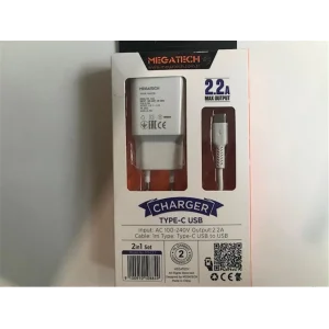 Megatech Mt-CT2 2.2a 2ın1 Typc-e Ev Şarj+Type-c Kablo Hızlı Şarj