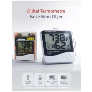 Real Özs HTC-1 Dijital Saat -Alarm - Termometre- Isı Ve Nem Ölçer