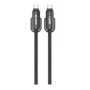 S-link Armor Boyun Askılı AC-01 60W 1.2m Type-C to Type-C  Örgülü Metal Başlıklı Siyah Şarj Kablosu