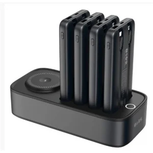 S-link IP-DS40 4 Adet 10000mAH Powerbank li 15W Kablosuz Şarj Siyah Taşınabilir Şarj İstasyonu