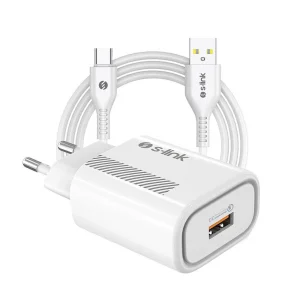 S-link SL-EC40T Type-C Kablolu 5V 2400MA Beyaz Ev Şarj Adaptörü