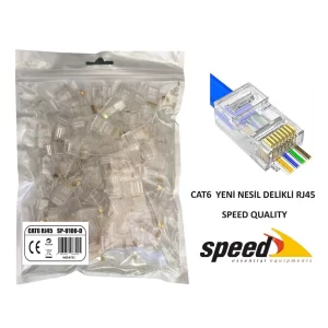 Speed SP-U100 D CAT6 100 Adet Rj45 Konnektör Delikli Yeni Nesil