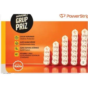 TUNCMATIK POWERSTRIP4 TSK19066  5m IEC 66884-1:2022 Standartı, FR(Alev Almaz)anahtarlı grup priz