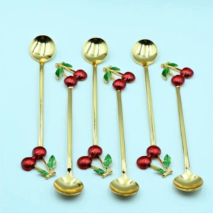 6LI KİRAZ KİRAZ DETAYLI ÇAY KAŞIĞI SETİ DEKORATİF KAŞIK