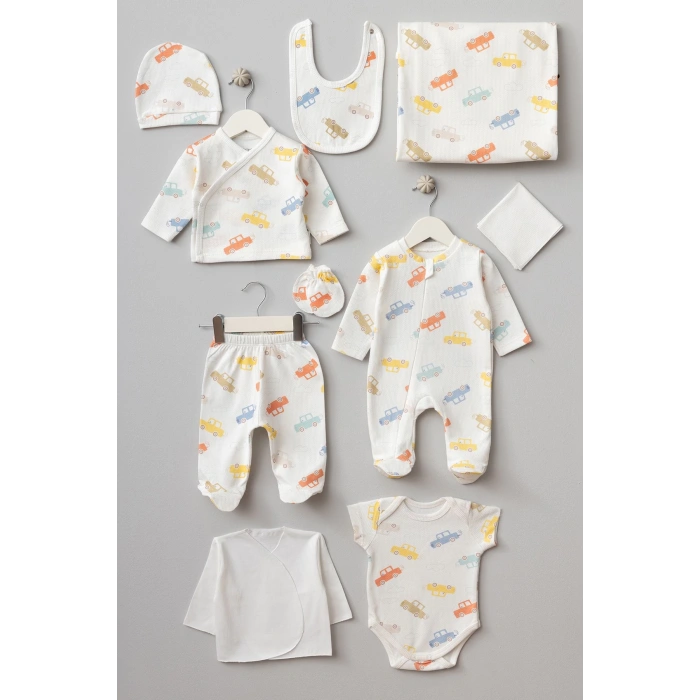 Araba Desenli 10 Parça Hastane Çıkışı Seti