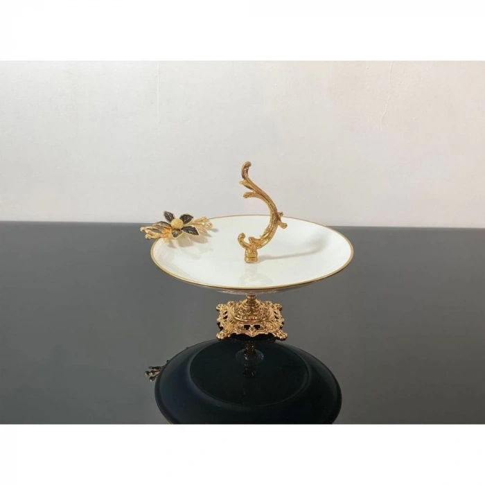 Ayaklı Sunumluk Kulplu Siyah Çiçek 24 cm