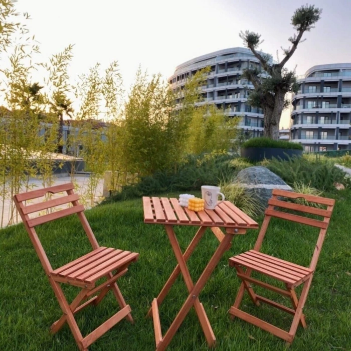 Balkon - Bahçe - Mutfak 3lü Bistro Set 2 Sandalye 1 Masa