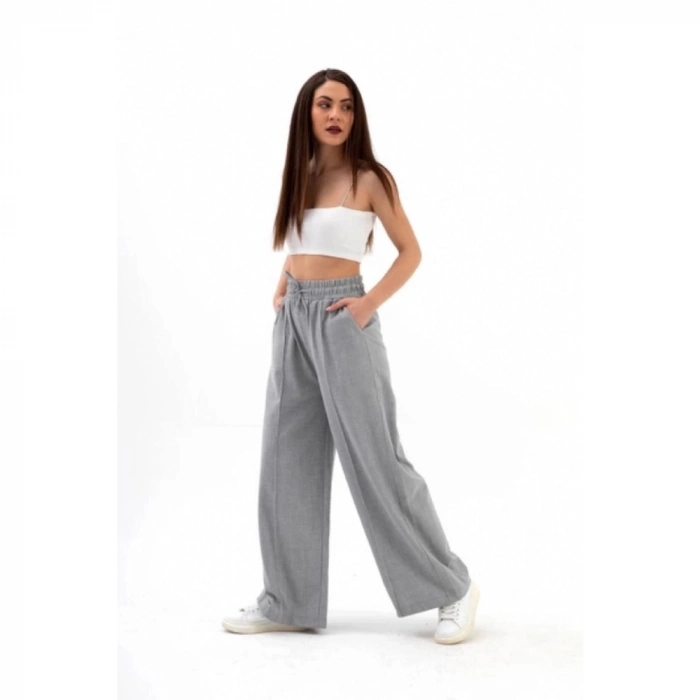 Beli Lastikli Cepli Poliviskon Pantolon - Koyu Gri