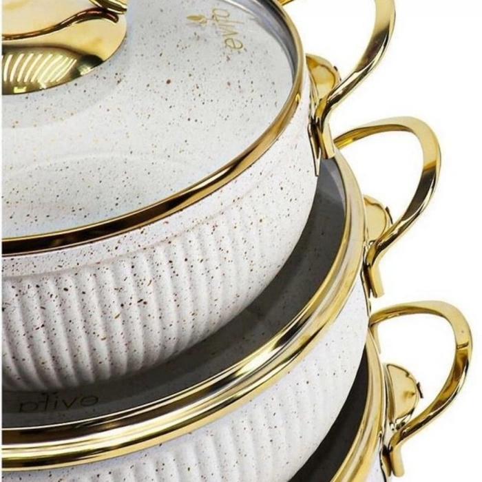 Bio Granit 7 Prç Istiridye Fildişi & Gold Kulp Tencere Ve Tava Seti
