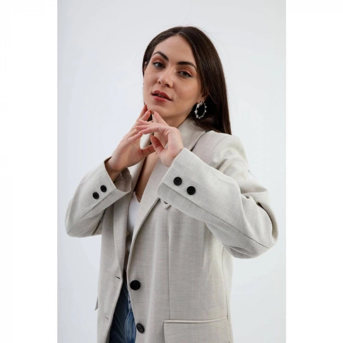 Blazer Ceket Çizgili Atlas Kumaş - Bej