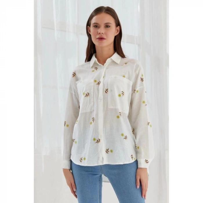 ÇİÇEK VE YAPRAK DESENLİ KADIN GÖMLEK
