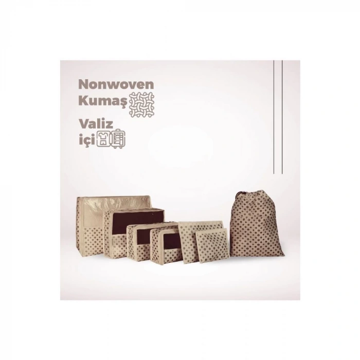Ev Tekstil Düğme Desen Bej Valiz Düzenleyici Bavul Içi Organizer - 7li Set