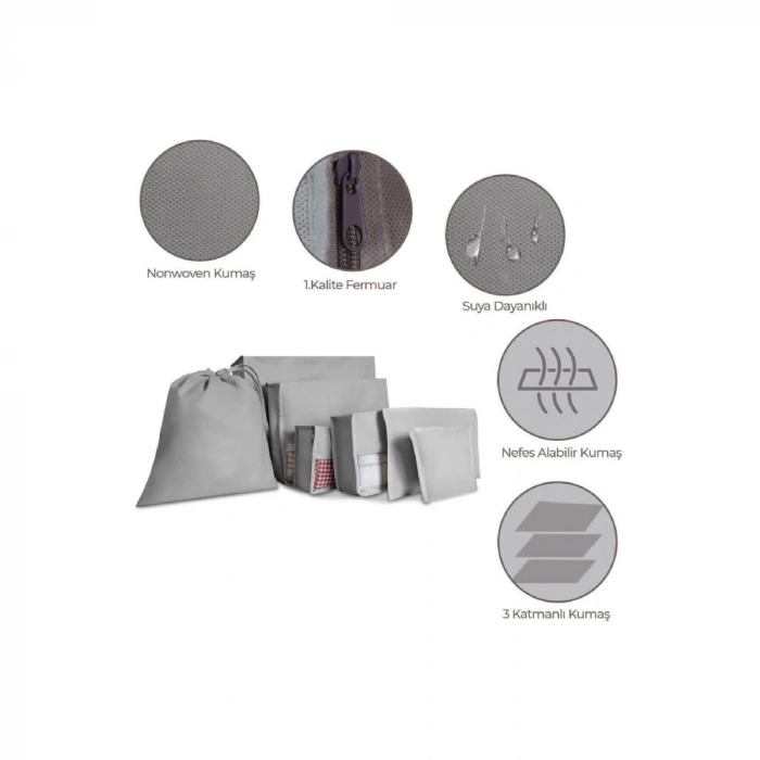 Ev Tekstil Gri Valiz Düzenleyici Bavul Içi Organizer-7li Set